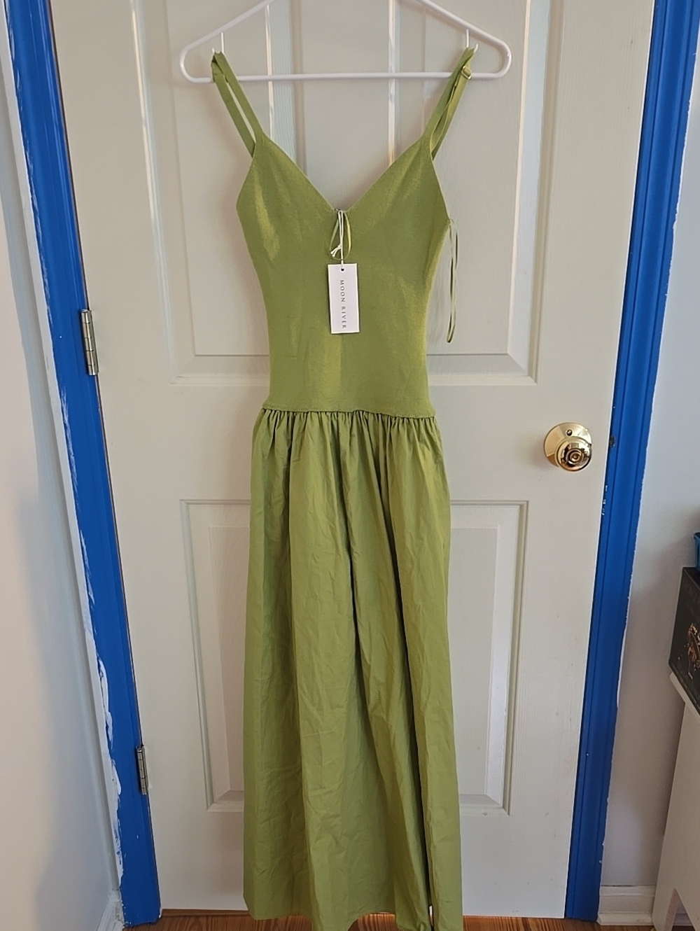 Moon River Light Olive Maxi Dress with Adjustable Ties